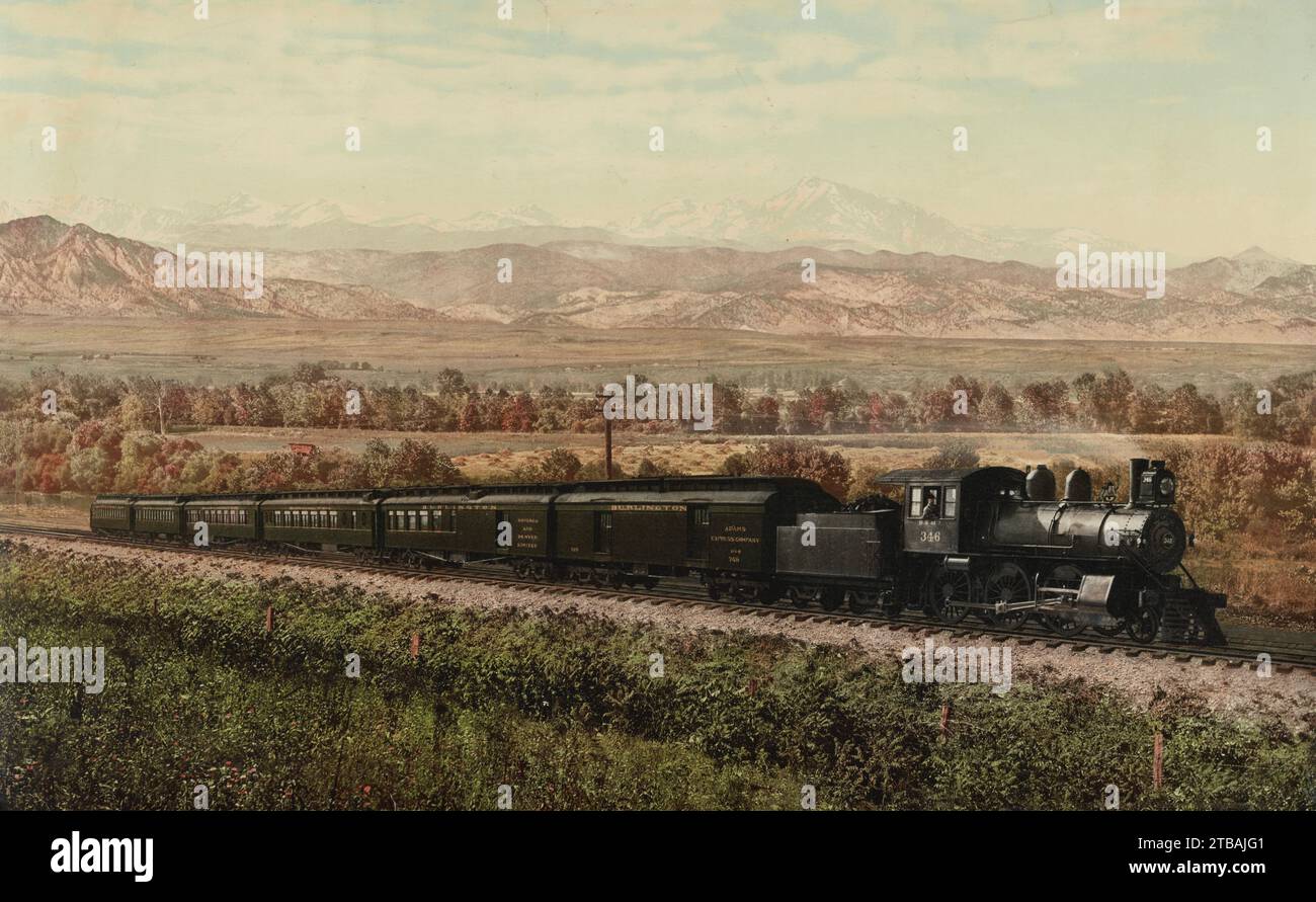Steam locomotive 346, Chicago, Burlington & Quincy Railroad, Colorado 1900. Stock Photo