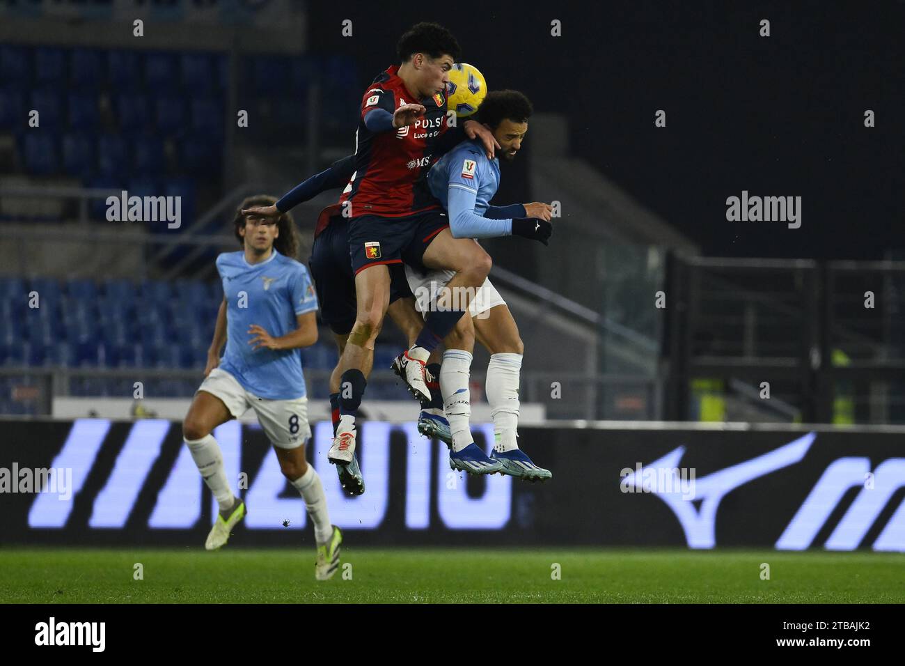 Rome, Italy. 05th Dec, 2023. Alan Matturro of Genoa C.F.C. and Felipe Anderson of S.S. Lazio during the round of 16 of the Frecciarossa Italian Cup between S.S. Lazio - Genoa C.F.C., 5 December 2023 at the Olympic Stadium in Rome. Credit: Independent Photo Agency/Alamy Live News Stock Photo