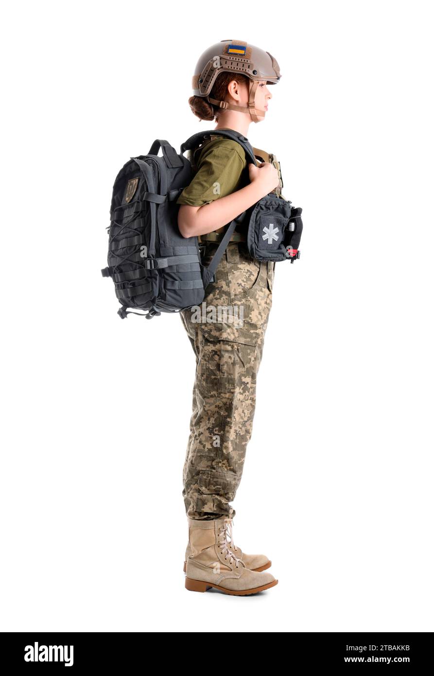 Young female soldier isolated on white Stock Photo - Alamy