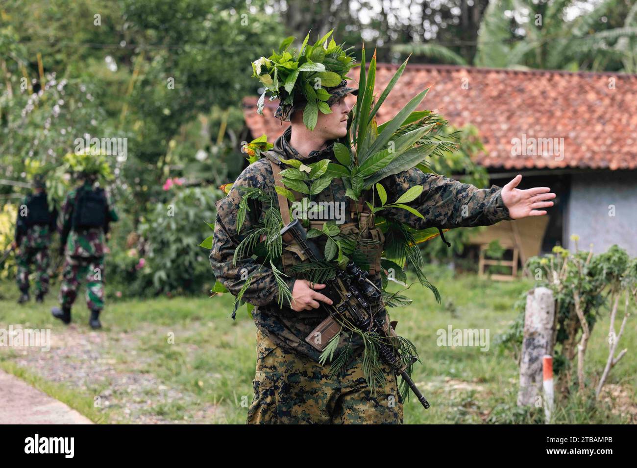 Sukabumi, Indonesia. 30th Nov, 2023. U.S. Marine Corps Lance Cpl. Troy Hemminger, an anti-tank missile gunner with 1st Battalion, 7th Marines, attached to Marine Rotational Force-Southeast Asia, conducts a patrol base operation rehearsal during Keris Marine Exercise 2023 at Piabung Training Area in Sukabumi, West Java, Indonesia, Nov. 26, 2023. Keris MAREX is a bilateral exercise led by the U.S. Marine Corps and the Indonesian Marine Corps, or Korps Marinir, to promote military interoperability and maritime domain awareness capabilities, strengthen relationships, and expand military capab Stock Photo