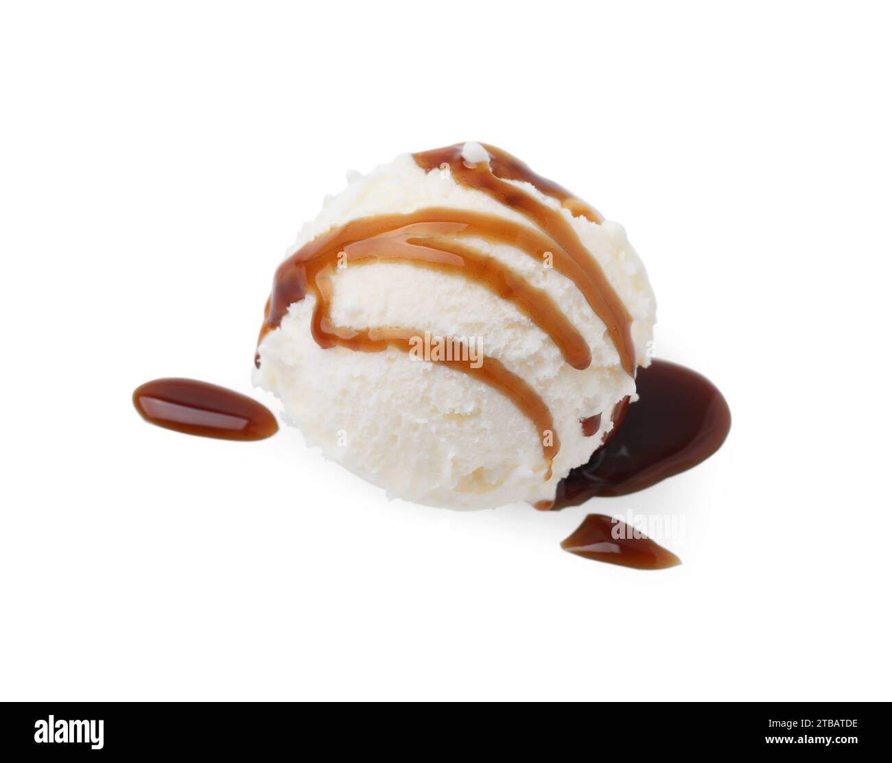 Scoop of ice cream with caramel sauce isolated on white Stock Photo - Alamy