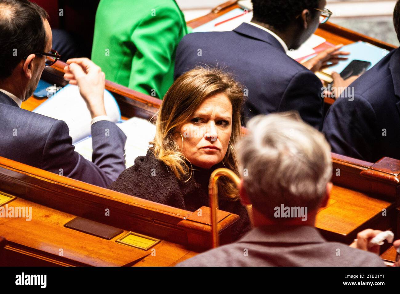 Paris, France. 05th Dec, 2023. Olivia Gregoire, Minister Delegate to the Minister of the Economy, Finance, and Industrial and Digital Sovereignty, responsible for Small and Medium Enterprises, Commerce, Crafts, and Tourism, seen during the questions to the government session at the National Assembly. A weekly session of questions to the French government in the National Assembly at Palais Bourbon, in Paris. (Photo by Telmo Pinto/SOPA Images/Sipa USA) Credit: Sipa USA/Alamy Live News Stock Photo