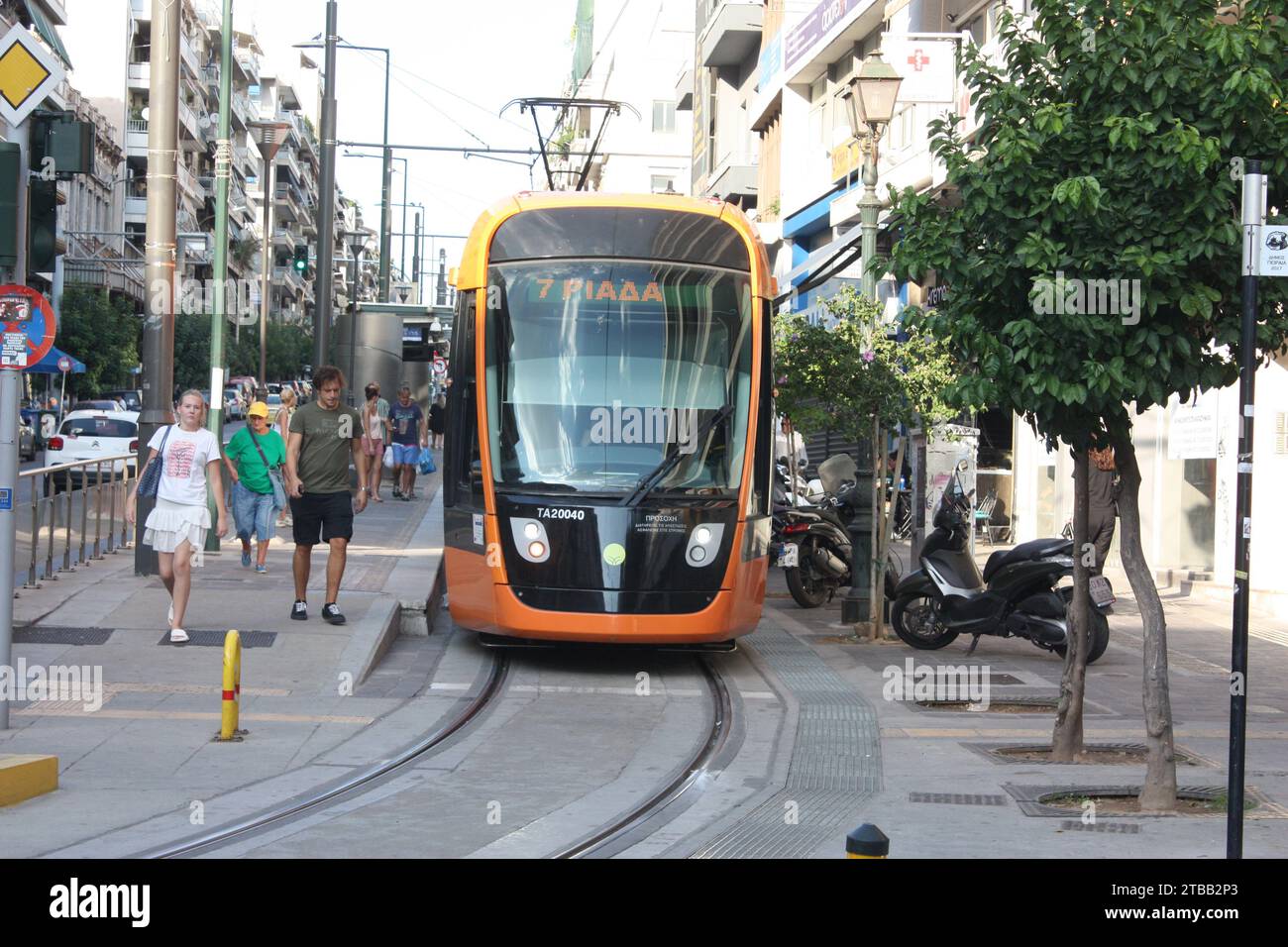 The tram in Piraeus, Greece Stock Photo