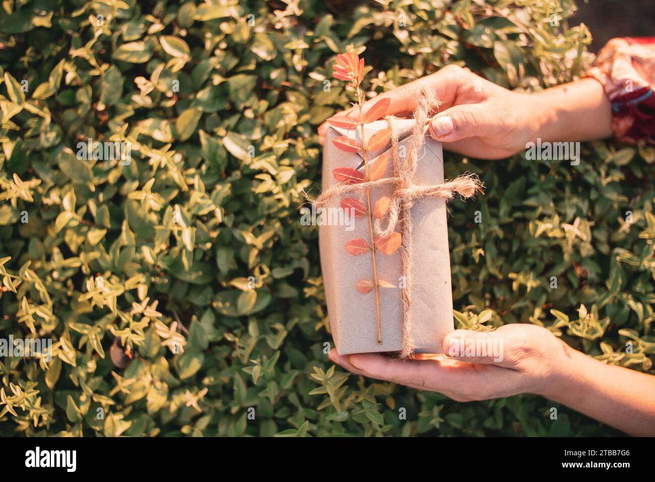 Gift wrapping made from natural, recycled, and environmentally friendly materials. Stock Photo