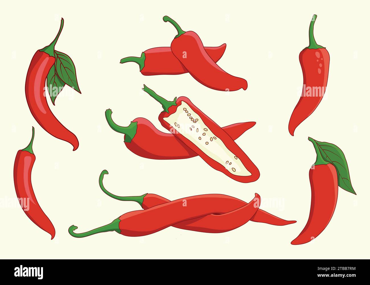 Chili pepper vector illustration, Chili illustration, Chili pepper logo set, Chili pepper vector, Chili icon, Hot chili illustration. Stock Vector