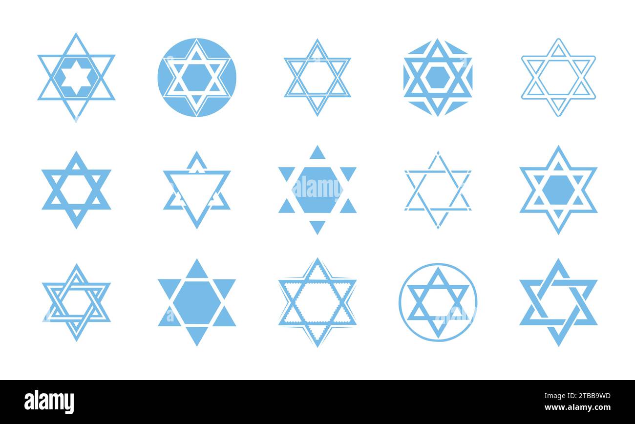 Blue Star Of David Icon Set Jewish Symbol Stock Vector