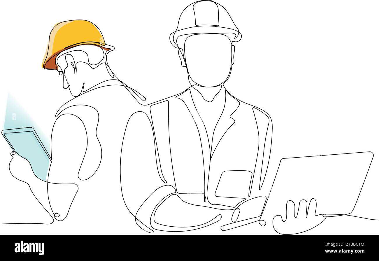 construction manager and engineer working on building site. Vector ...