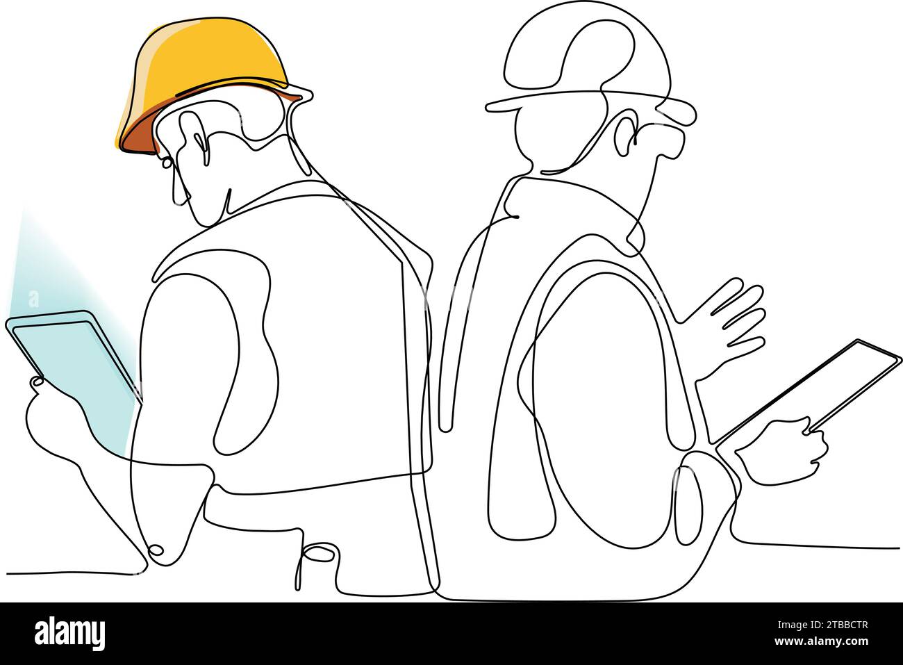 construction manager and engineer working on building site. Vector ...