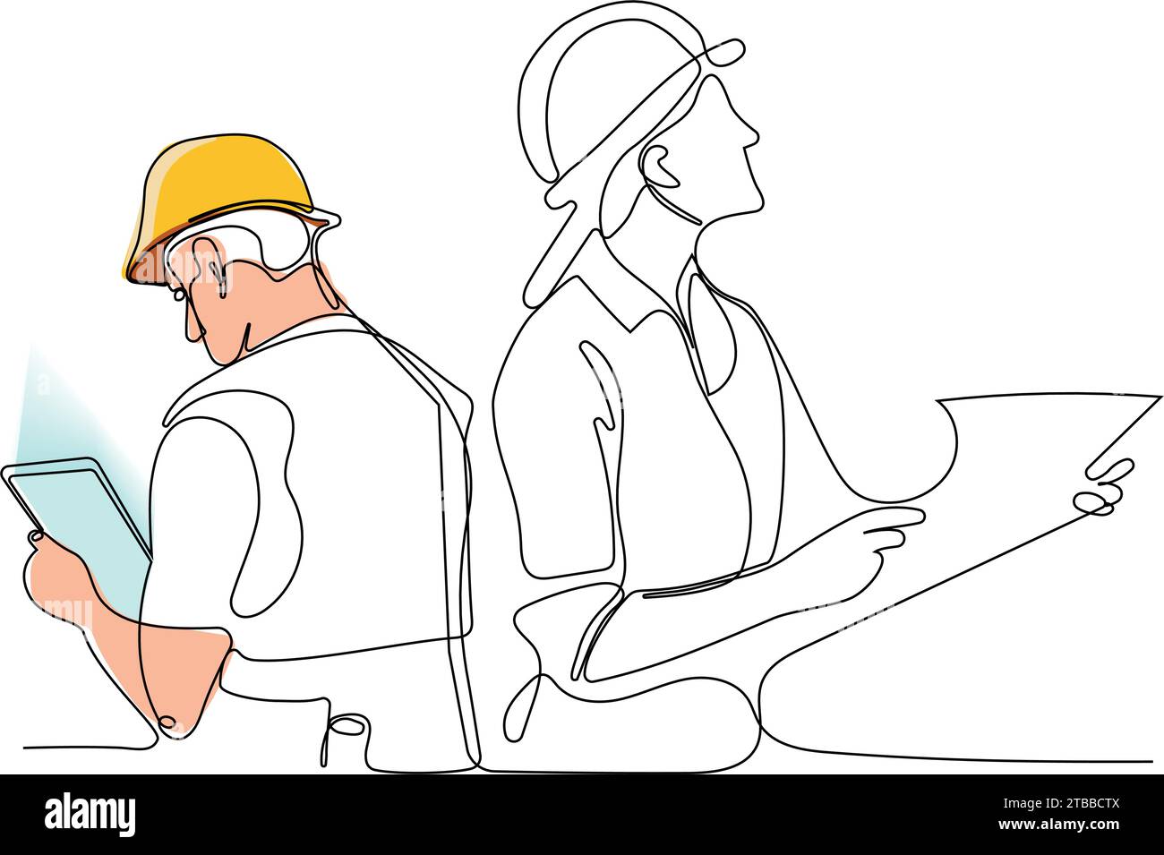 construction manager and engineer working on building site. Vector ...