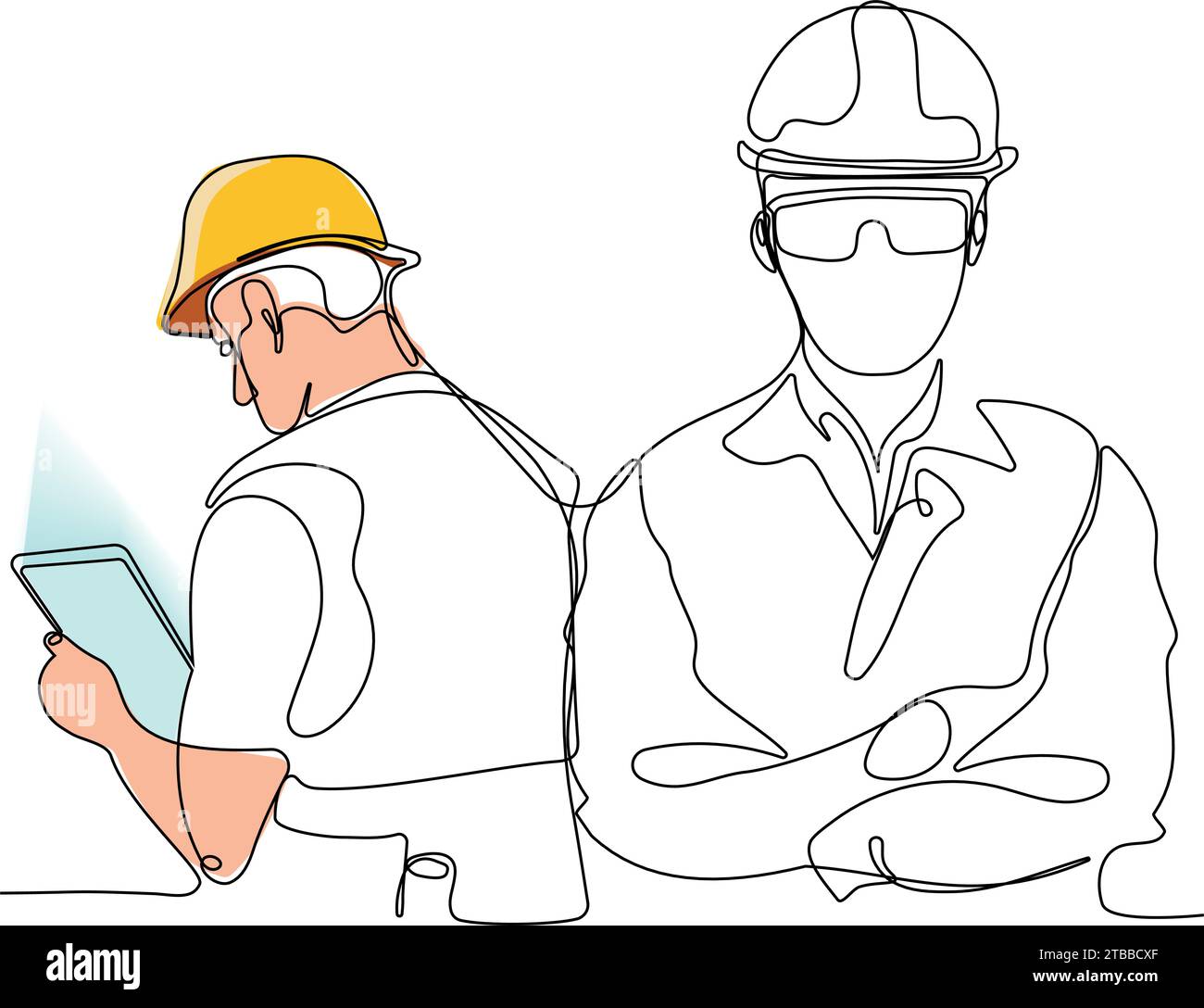 construction manager and engineer working on building site. Vector ...