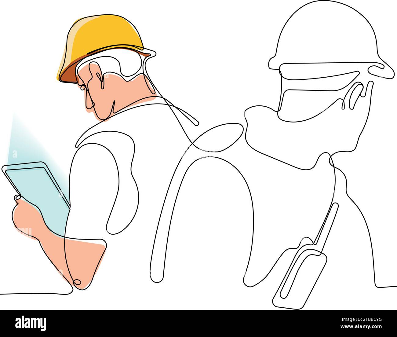 construction manager and engineer working on building site. Vector ...