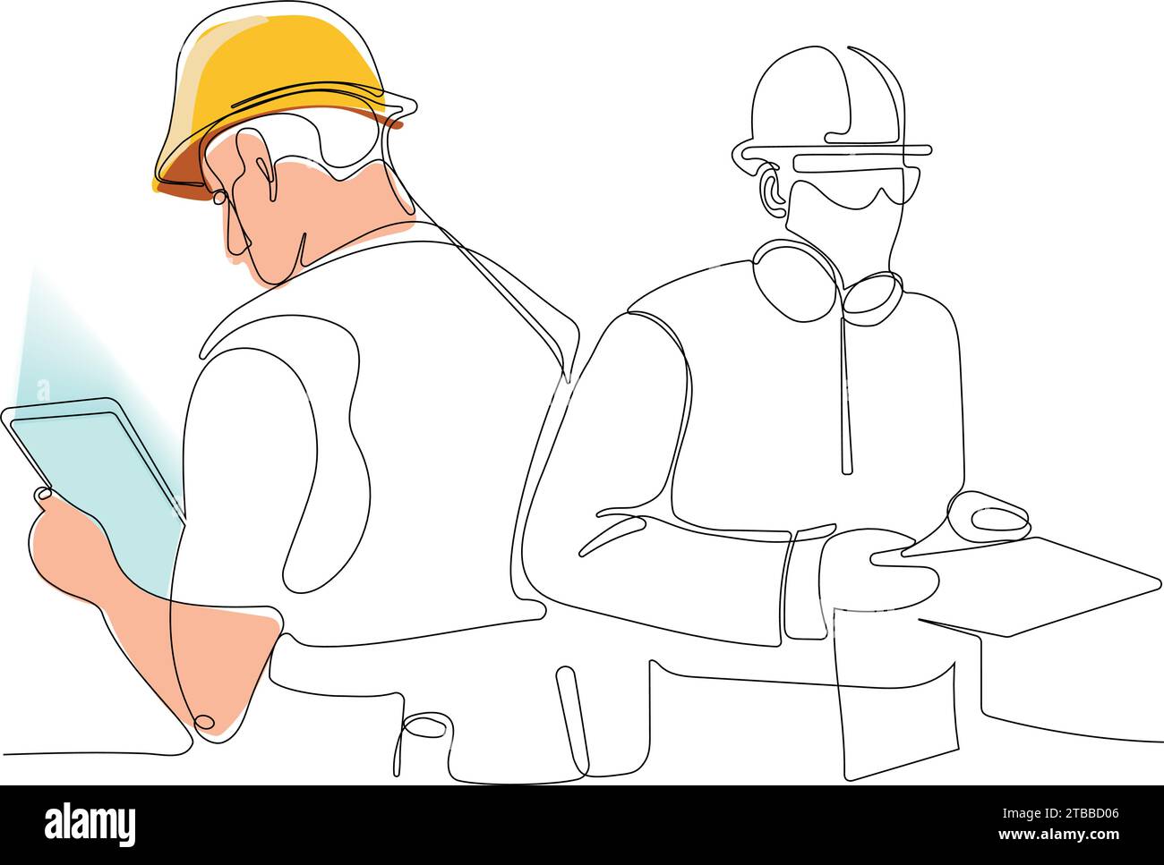 construction manager and engineer working on building site. Vector ...