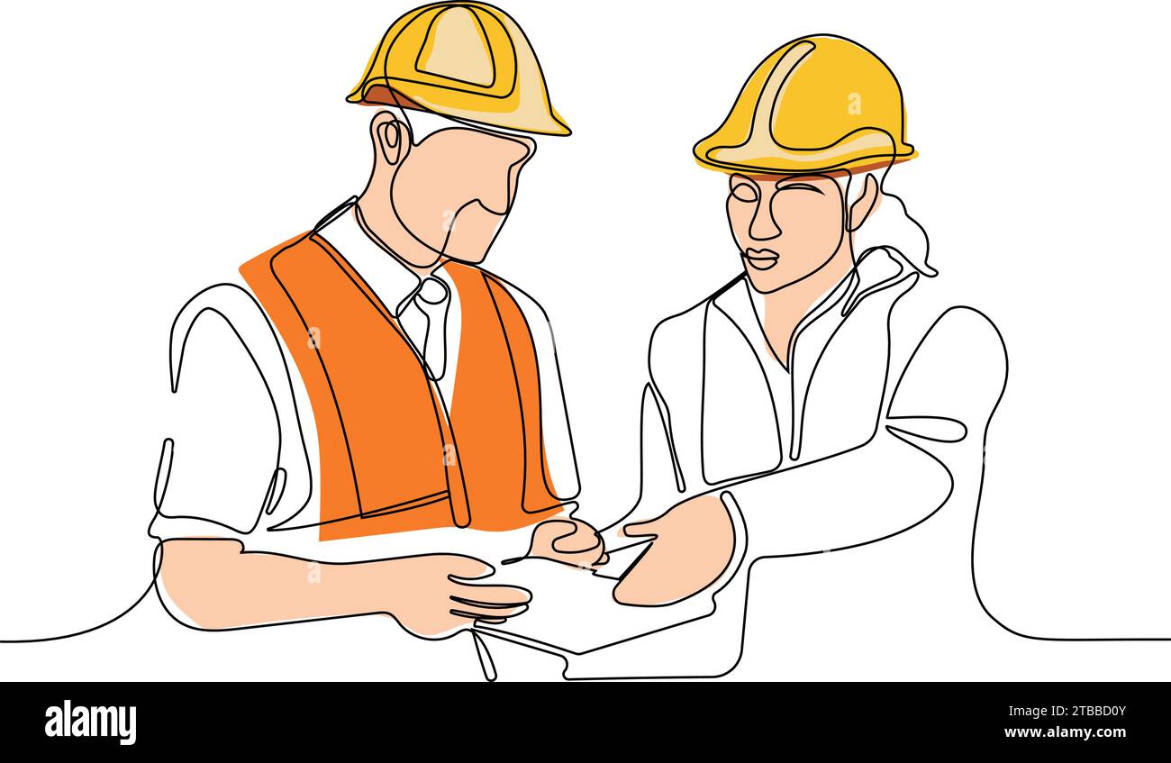 construction manager and engineer working on building site. Vector ...