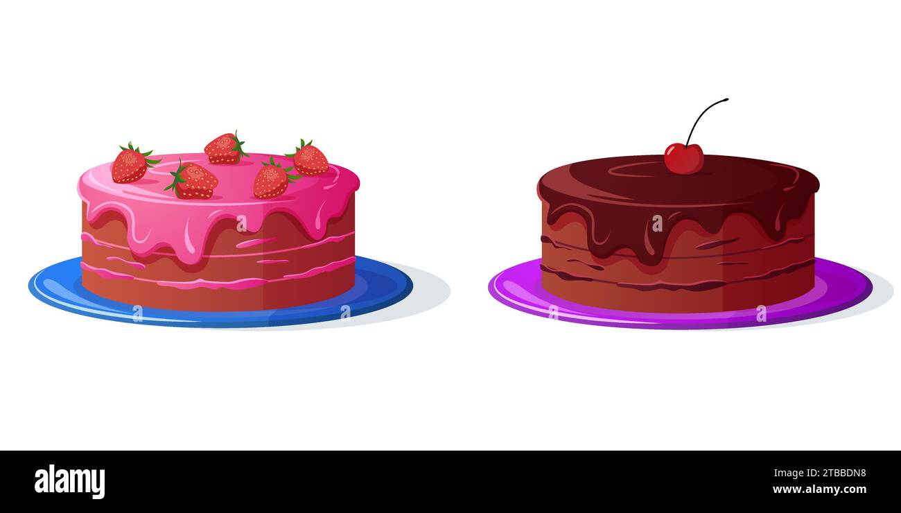 Strawberry and Chocolate Cakes Vector Illustration Stock Vector Image ...