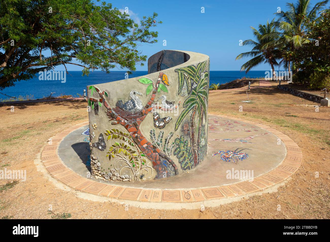Mosaics artwork depicting fauna and flora displayed on the foreshore, Settlement, Christmas Island, Australia Stock Photo