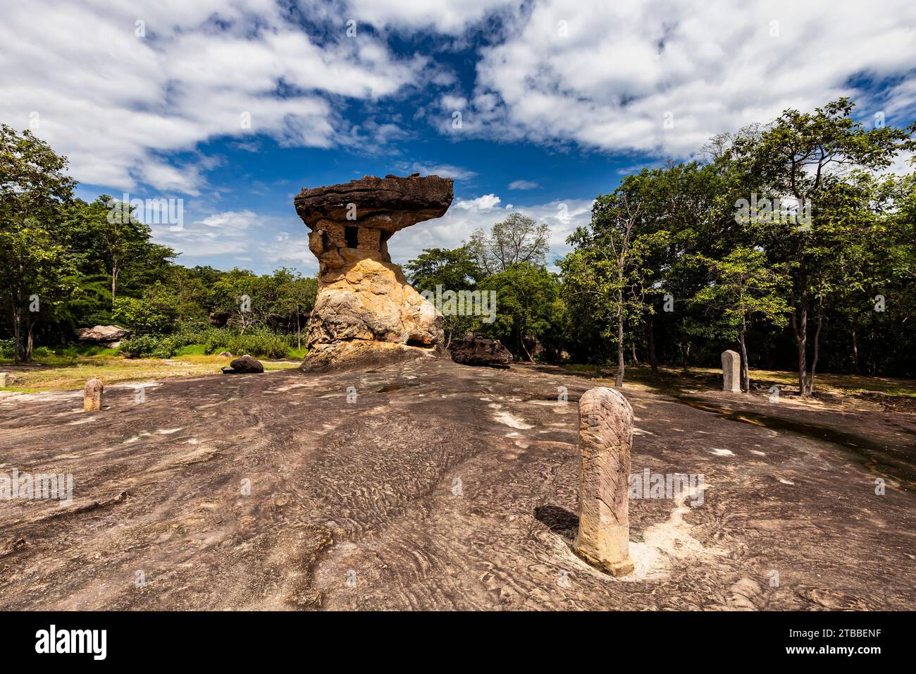 Phu Phra Bat Historical Park, natural mushroom stone with man made chamber, steles, Ban Phue, Isan, Udon Thani, Thailand, Southeast Asia, Asia Stock Photo