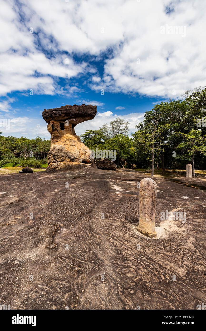 Phu Phra Bat Historical Park, natural mushroom stone with man made chamber, steles, Ban Phue, Isan, Udon Thani, Thailand, Southeast Asia, Asia Stock Photo