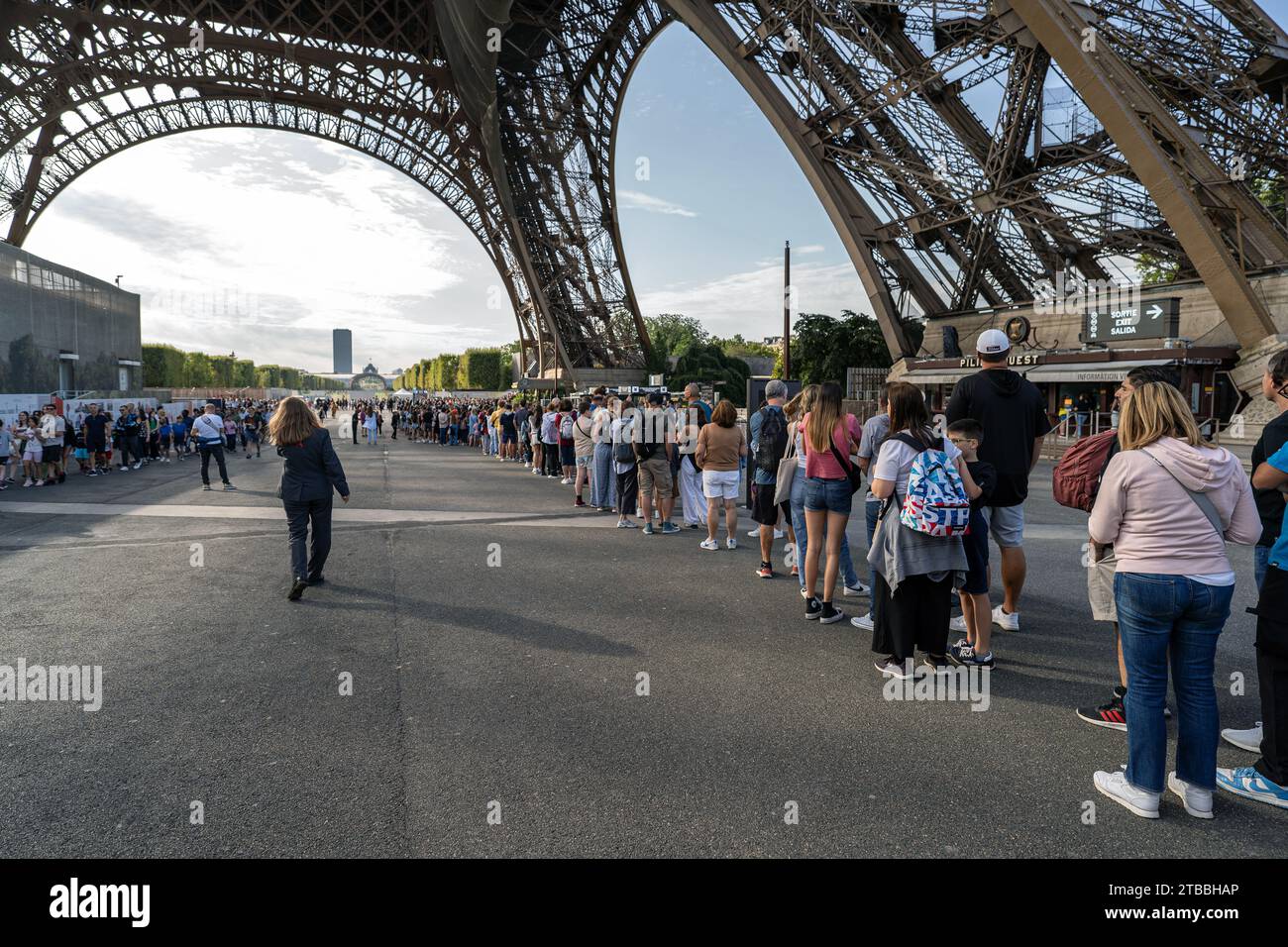 The queue under the Eiffel Tower in PAris Stock Photo
