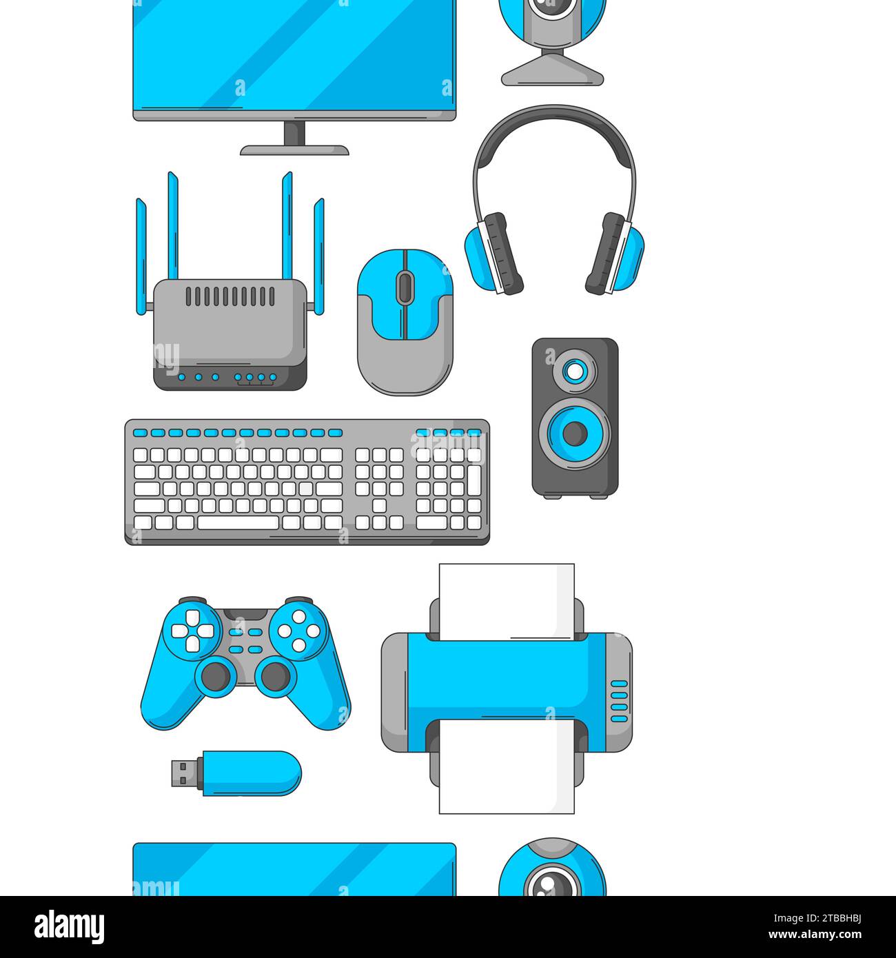 Pattern with computer equipment. Gaming technology and work devices. Stock Vector