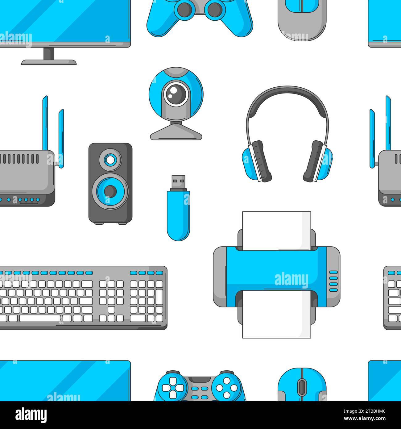 Pattern with computer equipment. Gaming technology and work devices. Stock Vector