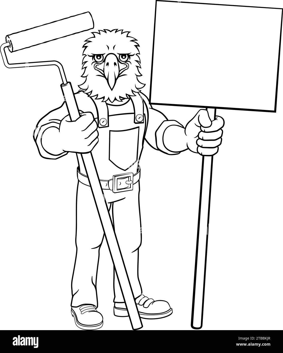 Eagle Painter Decorator Paint Roller Mascot Man Stock Vector