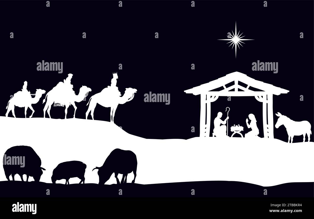 Christmas Nativity Scene Bethlehem Manger Wise Men Stock Vector Image ...