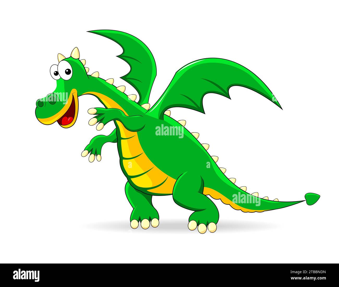 Green dragon on a white background. Funny fairy tale character. Green dinosaur. Stock Vector
