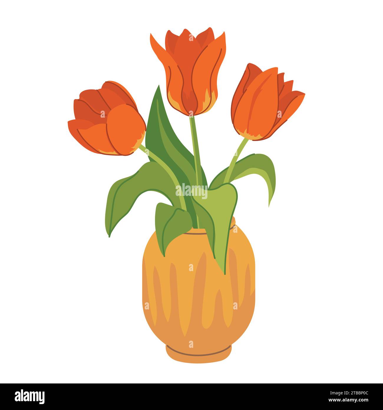 Red tulips vase in flat style on white background. Spring bouquet ...