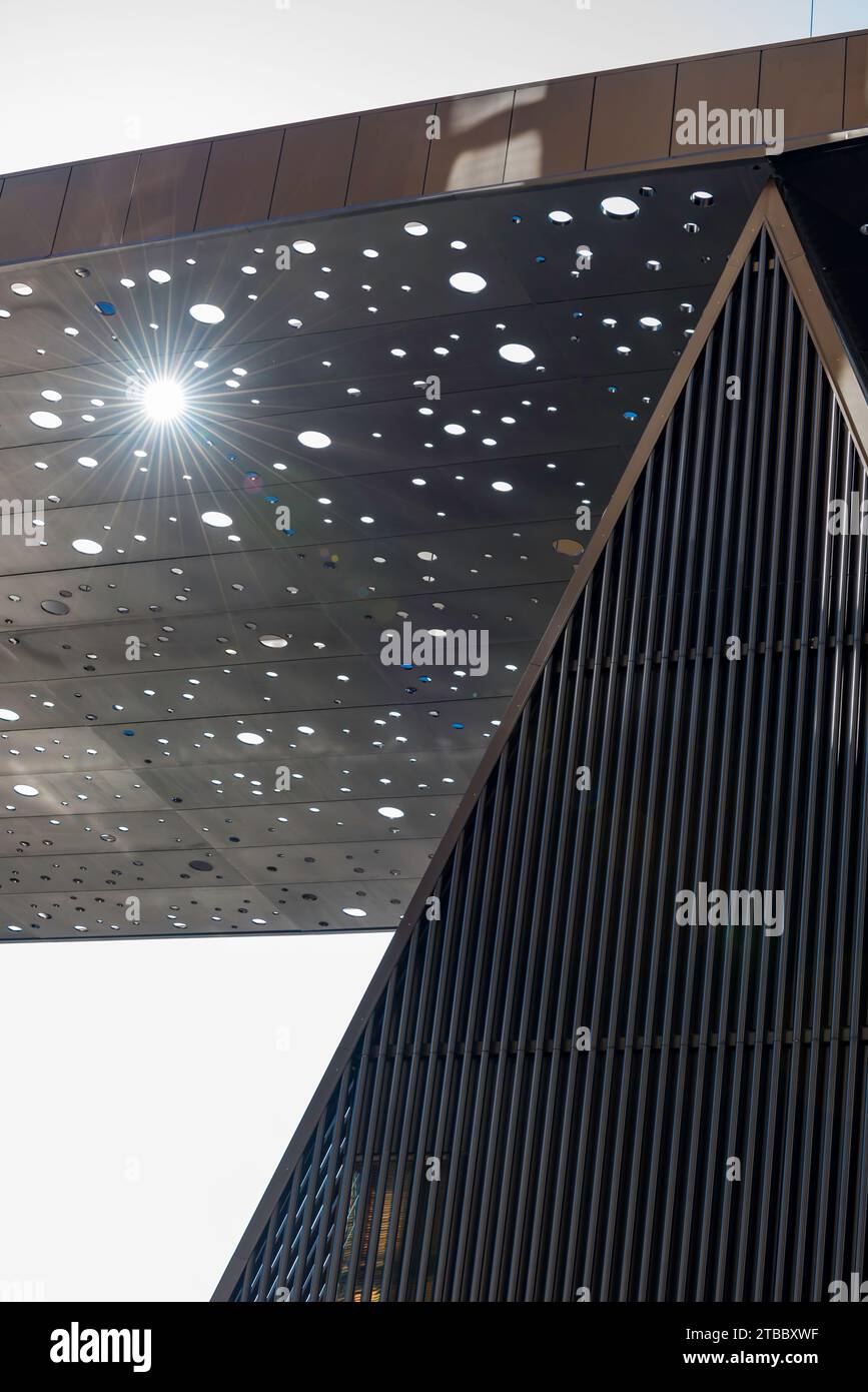 A partial view of the perforated steel canopy and Plaza Building by Adjaye Associates and award-winning contemporary Aboriginal artist Daniel Boyd Stock Photo