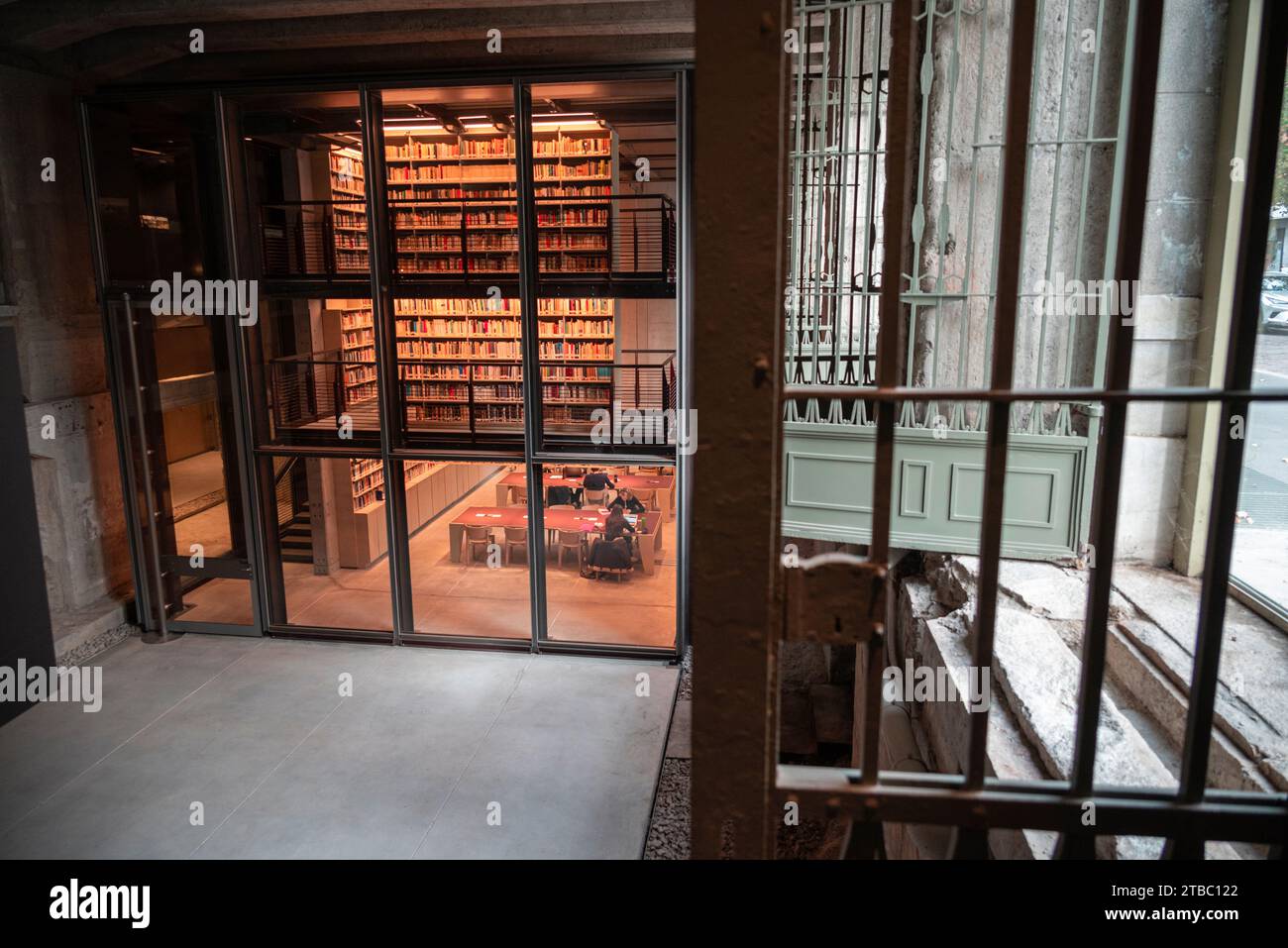 Contemporary Jewish documentation center foundation. Modern library inside Milan Central Station. Industrial, contemporary architecture. Italy Stock Photo
