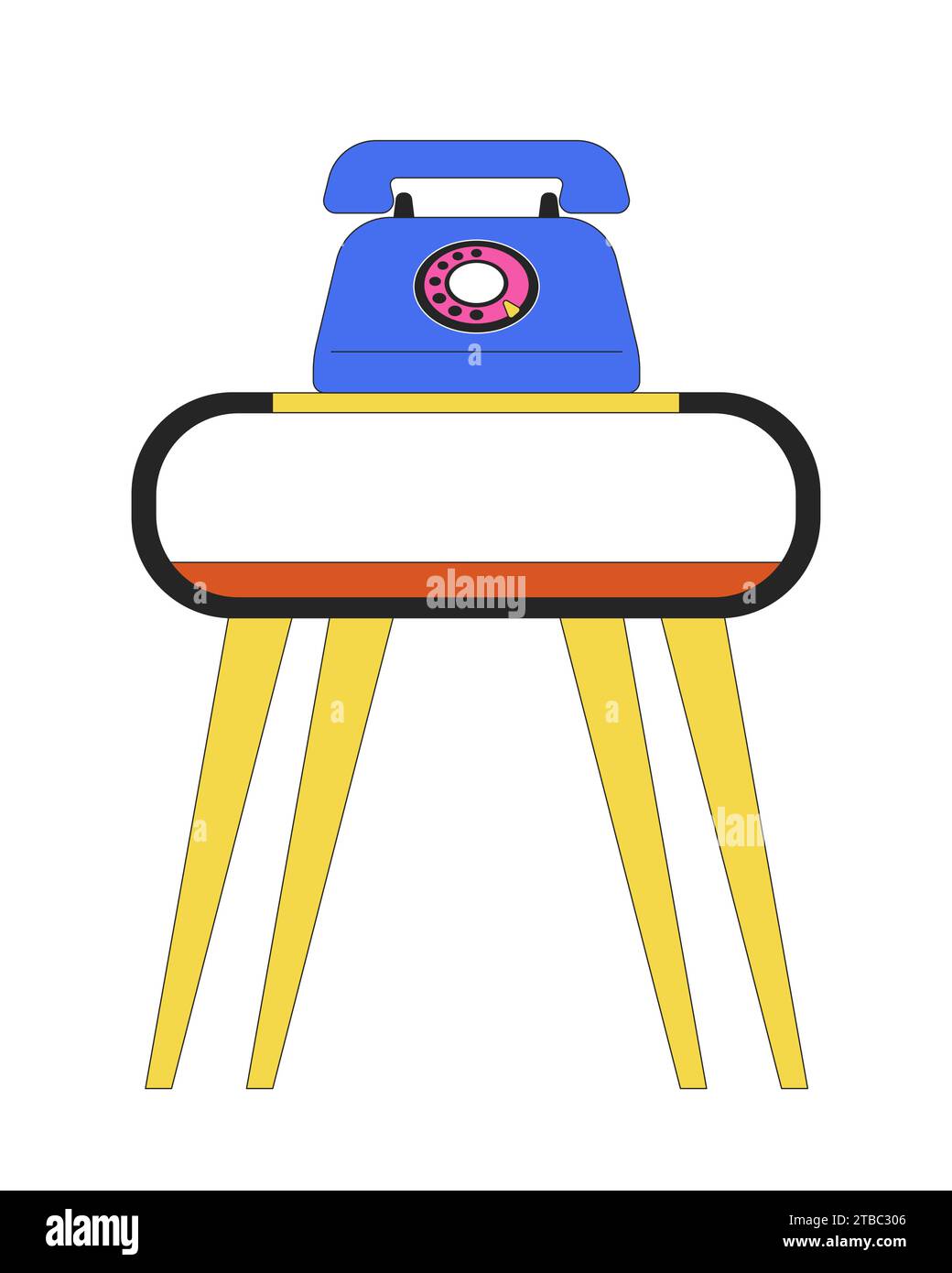 Retro telephone table stand 2D linear cartoon object Stock Vector Image