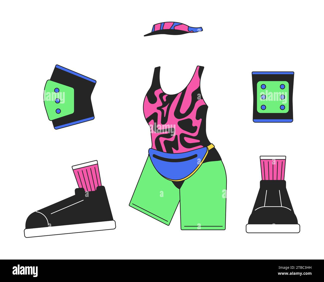 Roller skating outfit 80s 2D linear cartoon object Stock Vector