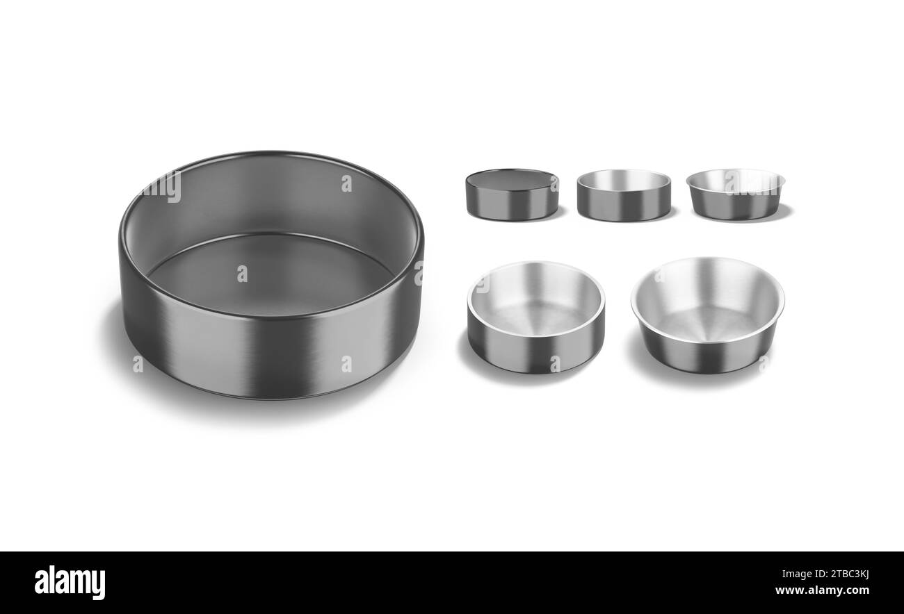 Blank black ceramic dog bowl mockup, different views, 3d rendering