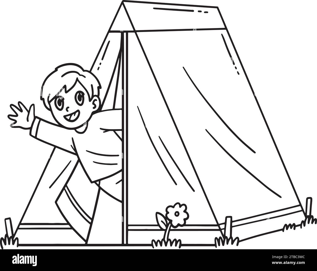 Camping Camper Waving from Inside Tent Isolated Stock Vector Image