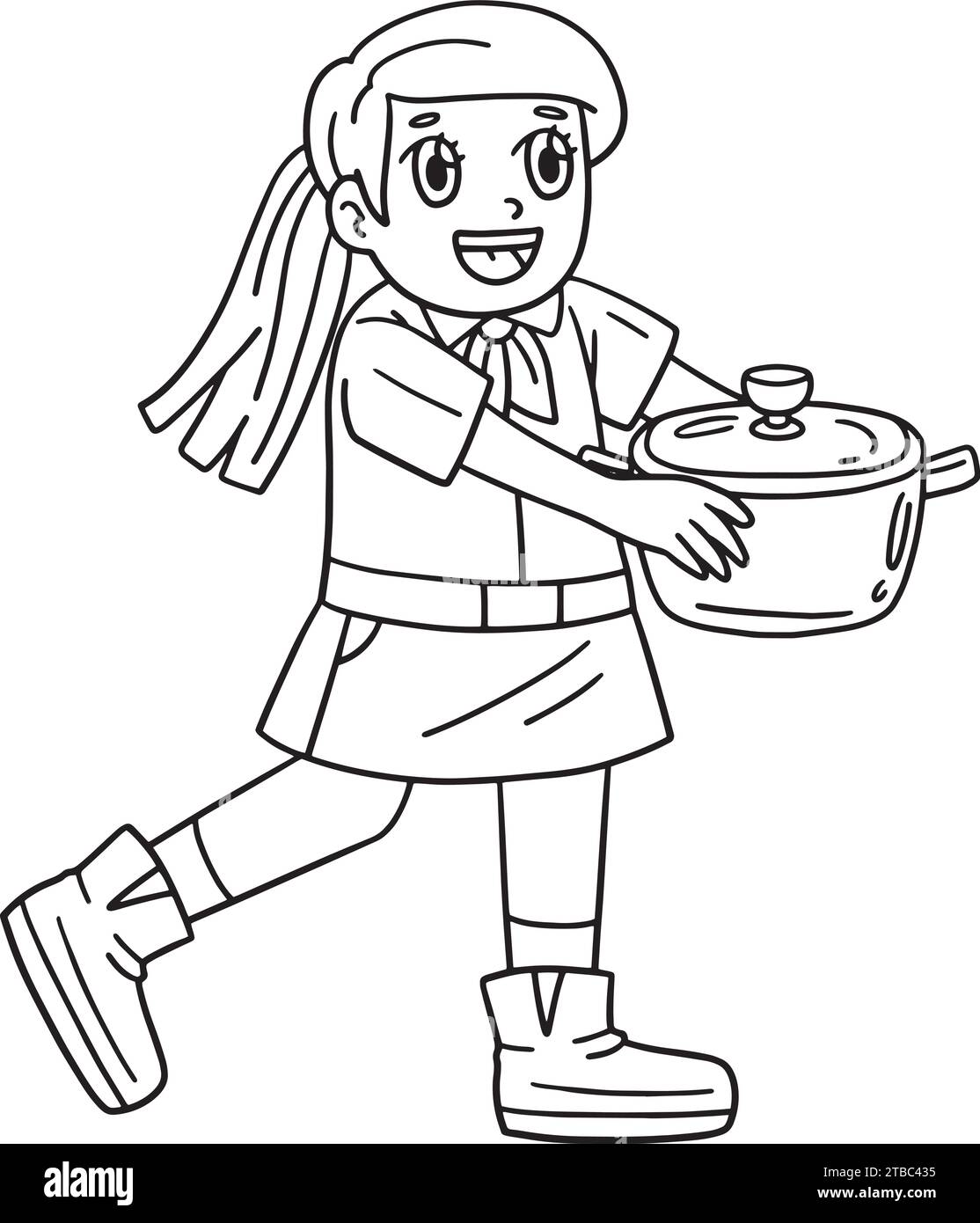 Camping Girl Scout Camper Isolated Coloring Page Stock Vector