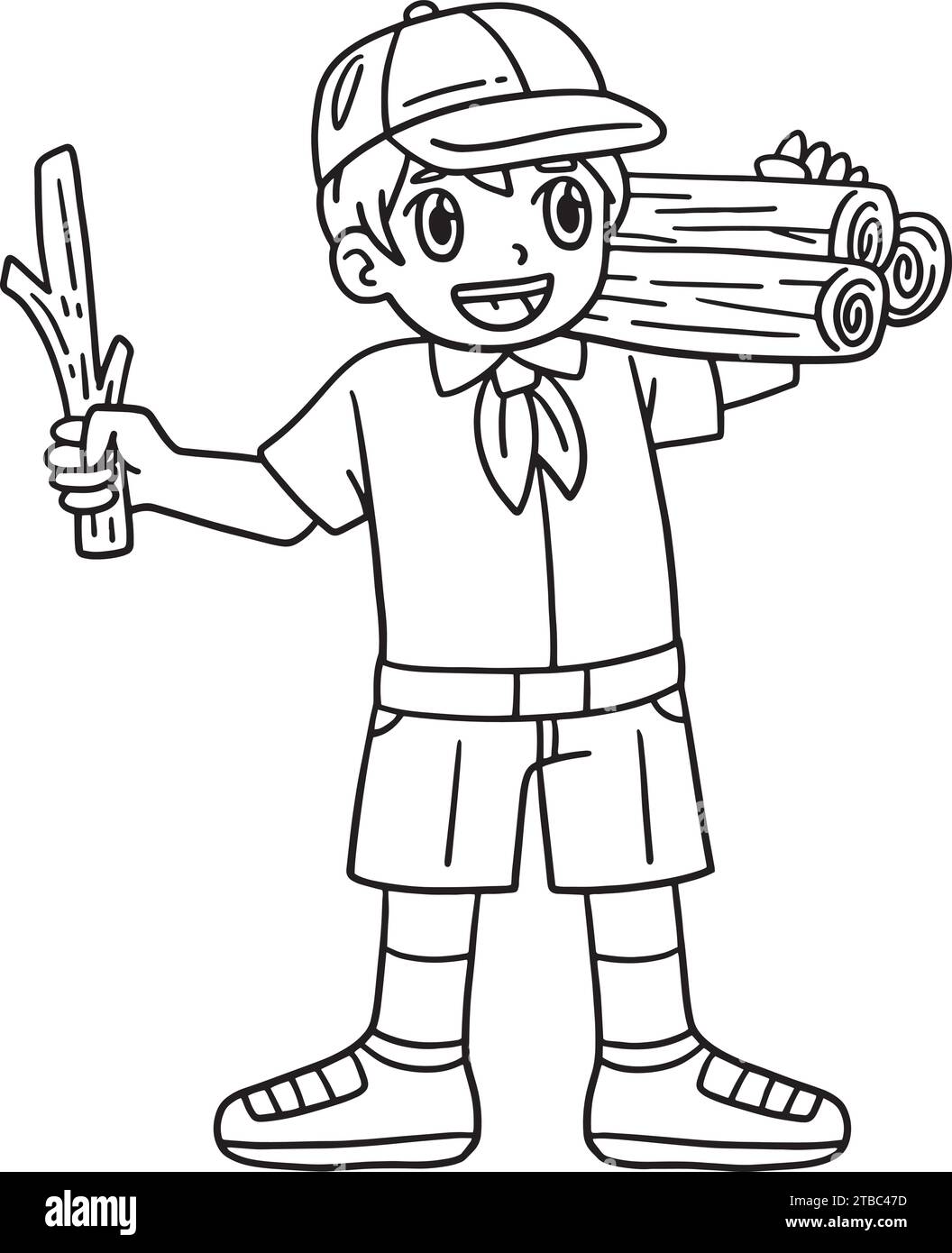 Camping Boy Scout Camper Isolated Coloring Page Stock Vector Image