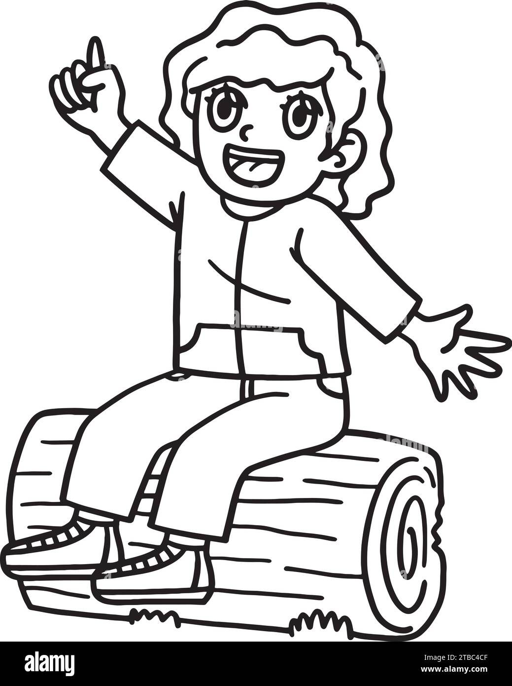 Happy Girl Sitting on the Log Isolated Coloring Stock Vector Image ...