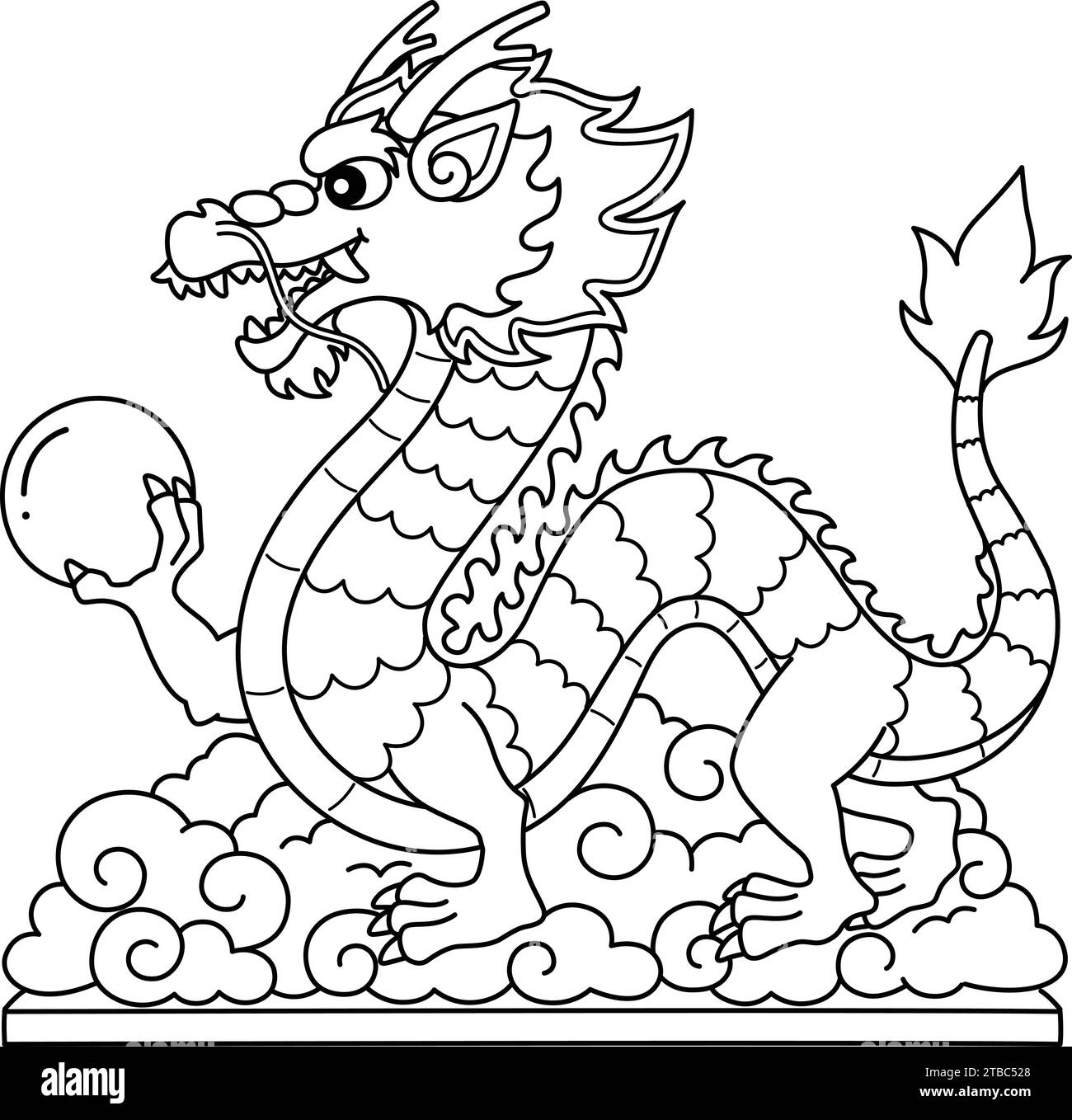 Year of the Dragon Statue Holding an Orb Isolated Stock Vector Image