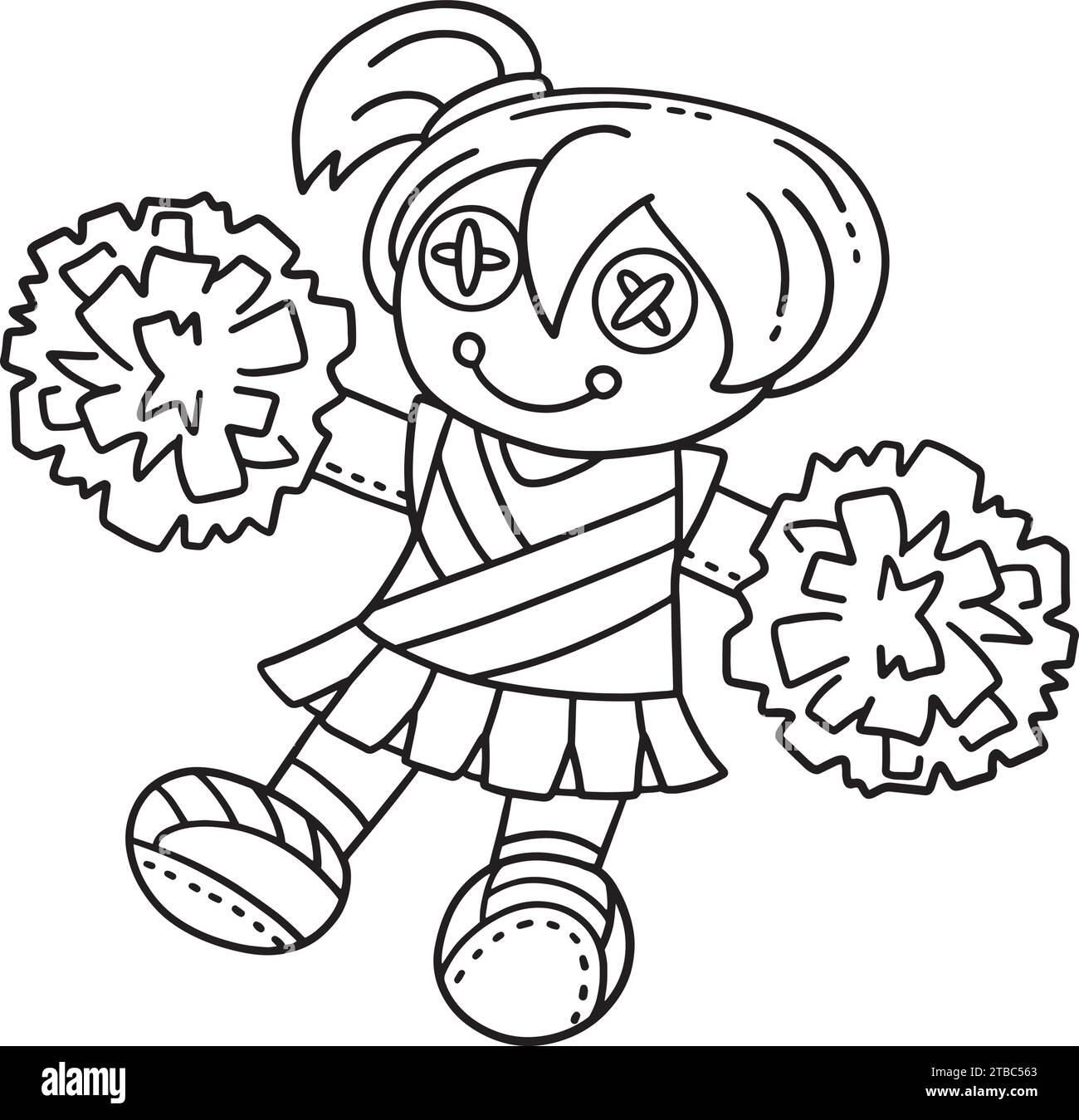 Girl Cheerleader Plushie Isolated Coloring Page  Stock Vector