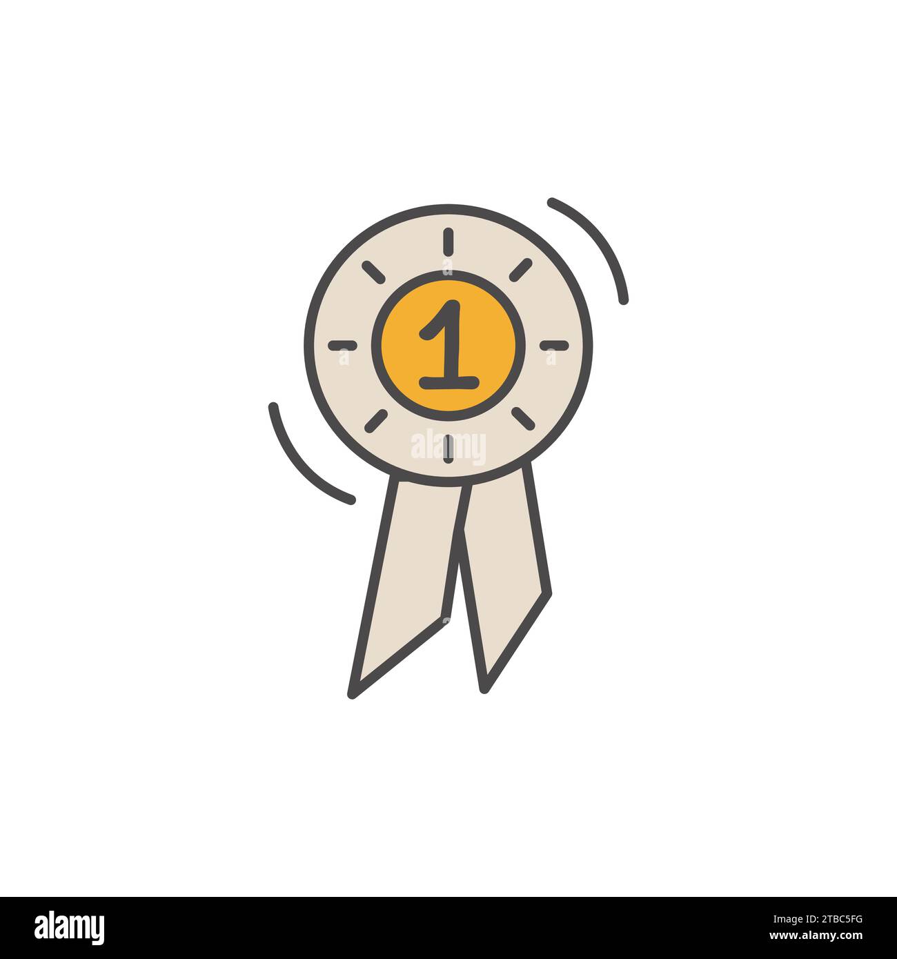 Horse Competition Rosette with Number One. Flat Outline Colored Icon for Champion Horses. Victory and Achievement in Equine Events. Vector Stock Vector