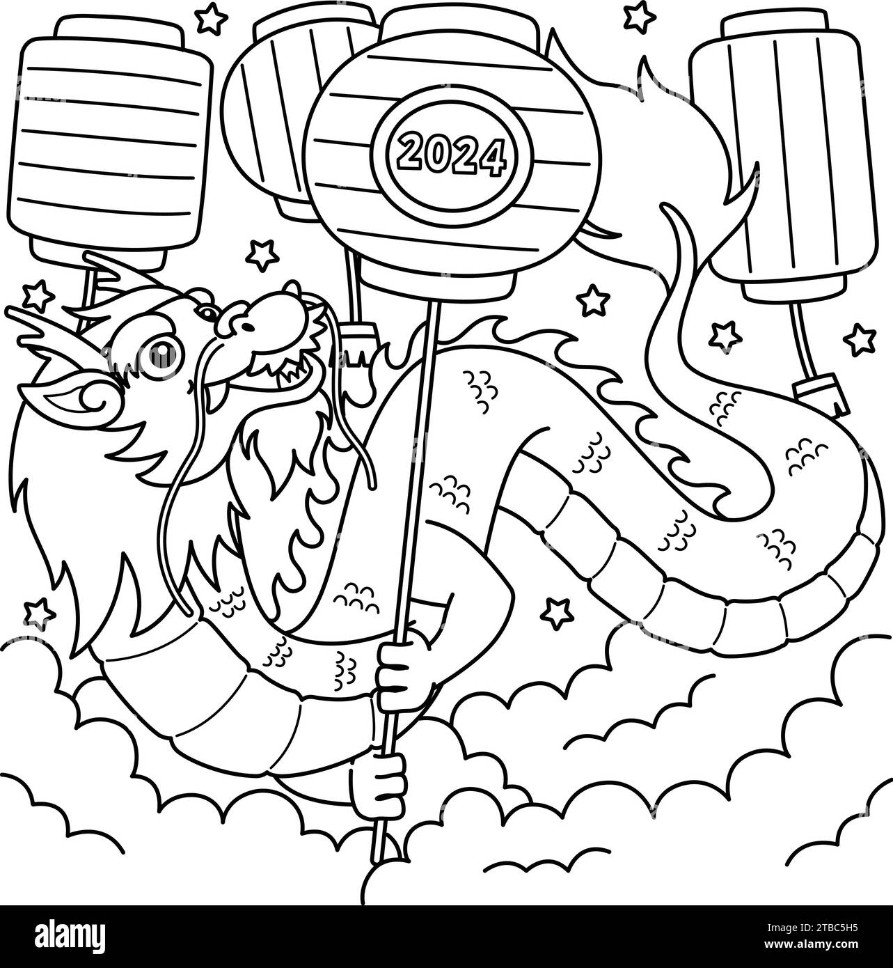 Year of the Dragon Lanterns Coloring Page for Kids Stock Vector Image ...