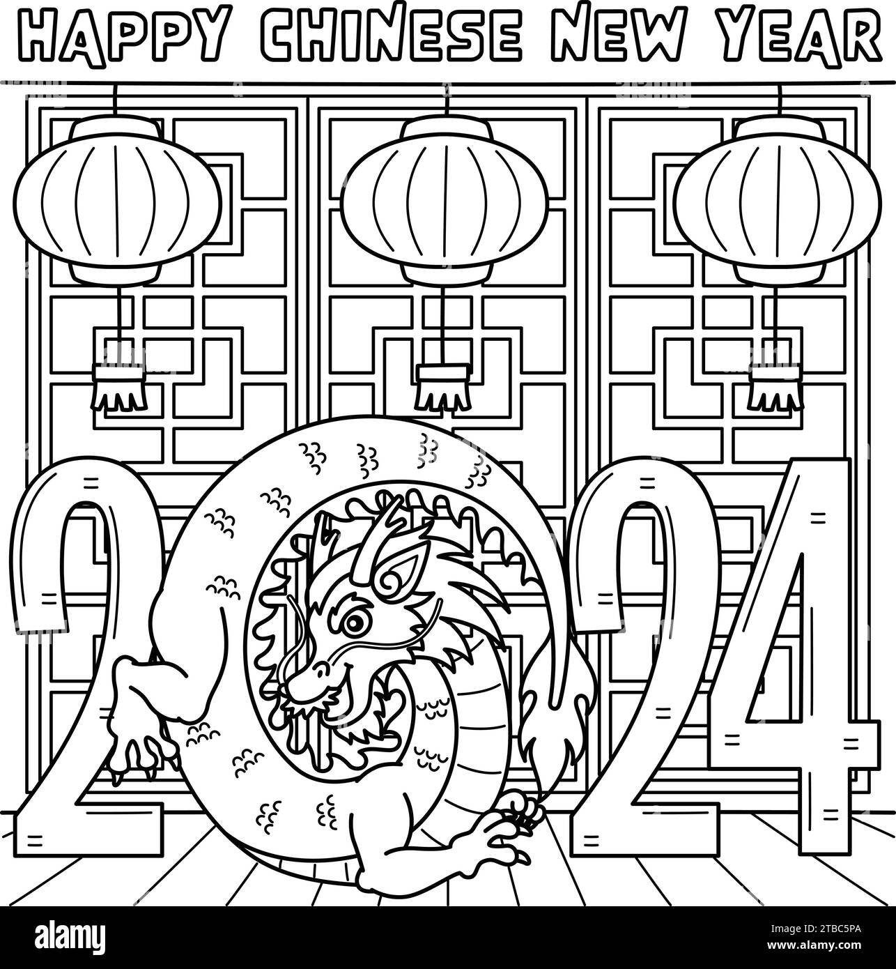 2024 Year of the Dragon Coloring Page for Kids Stock Vector Image & Art