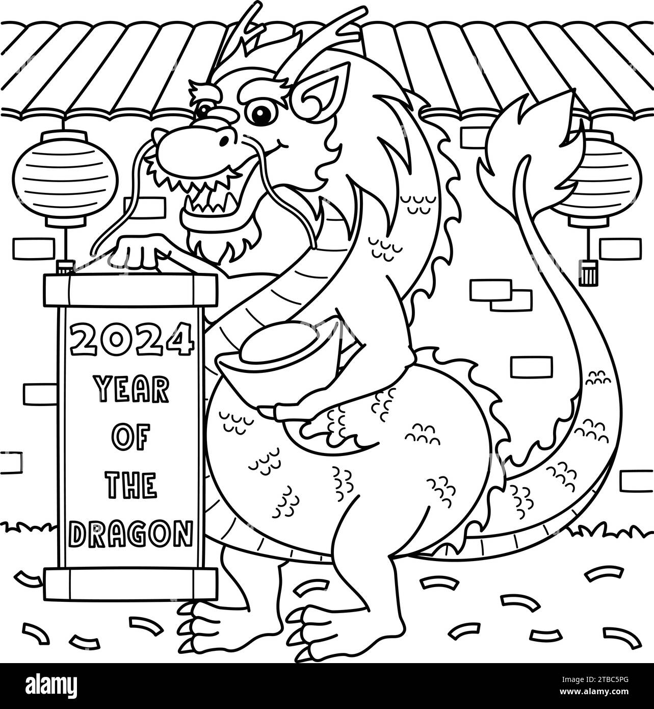 2024 Year of the Dragon Coloring Page for Kids Stock Vector Image & Art