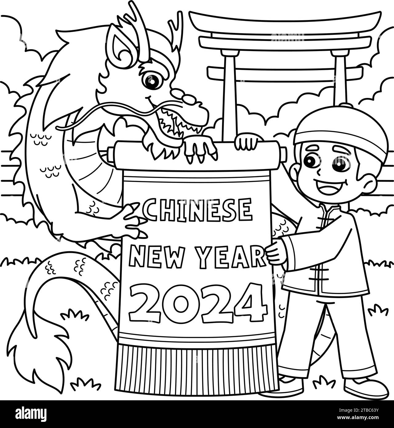 Year of the Dragon Chinese New Year 2024 Coloring Stock Vector Image