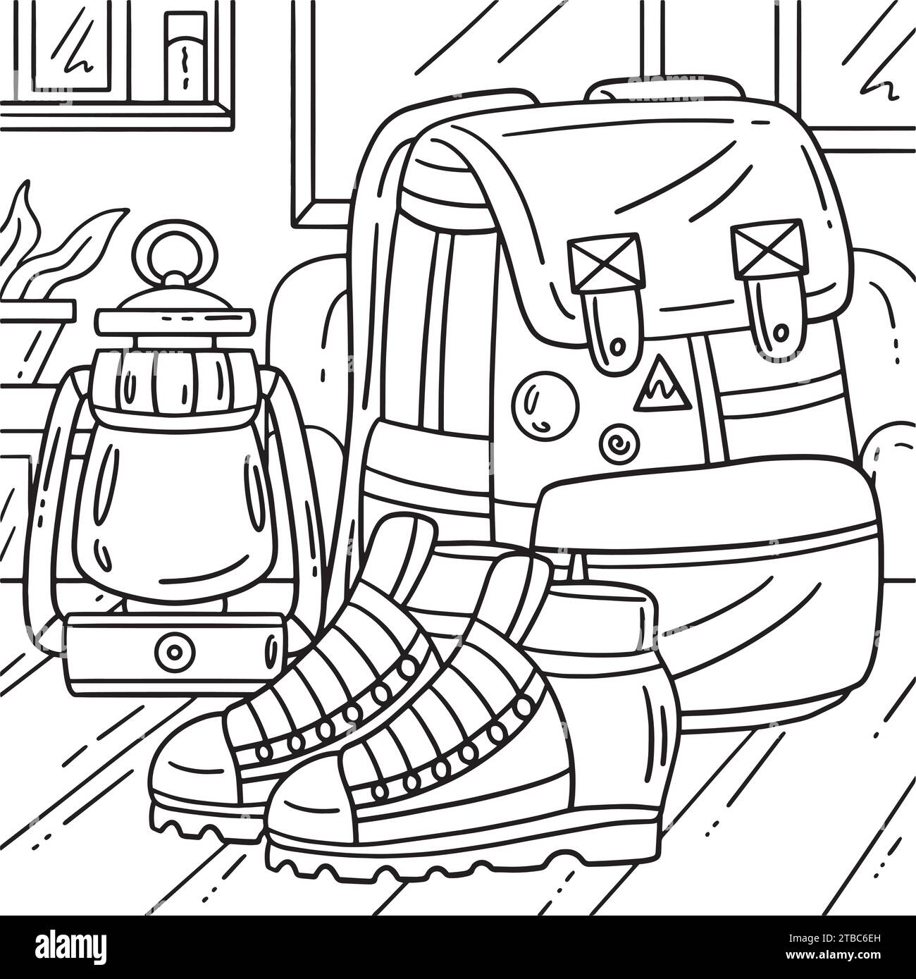 Camping Backpack, Boots and Lamp Coloring Page Stock Vector Image & Art ...