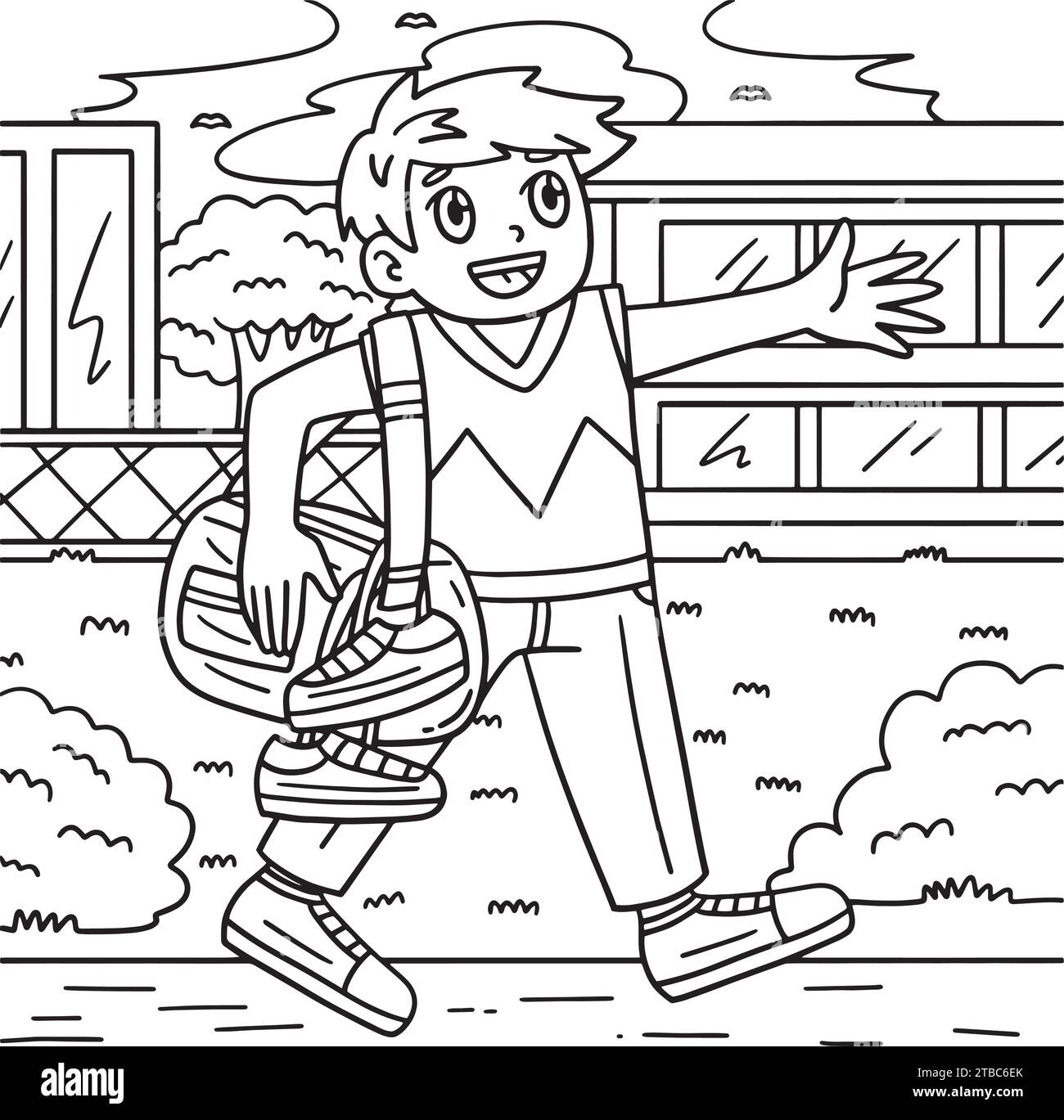 Cheerleader Boy with Duffel Bag Coloring Page Stock Vector Image & Art