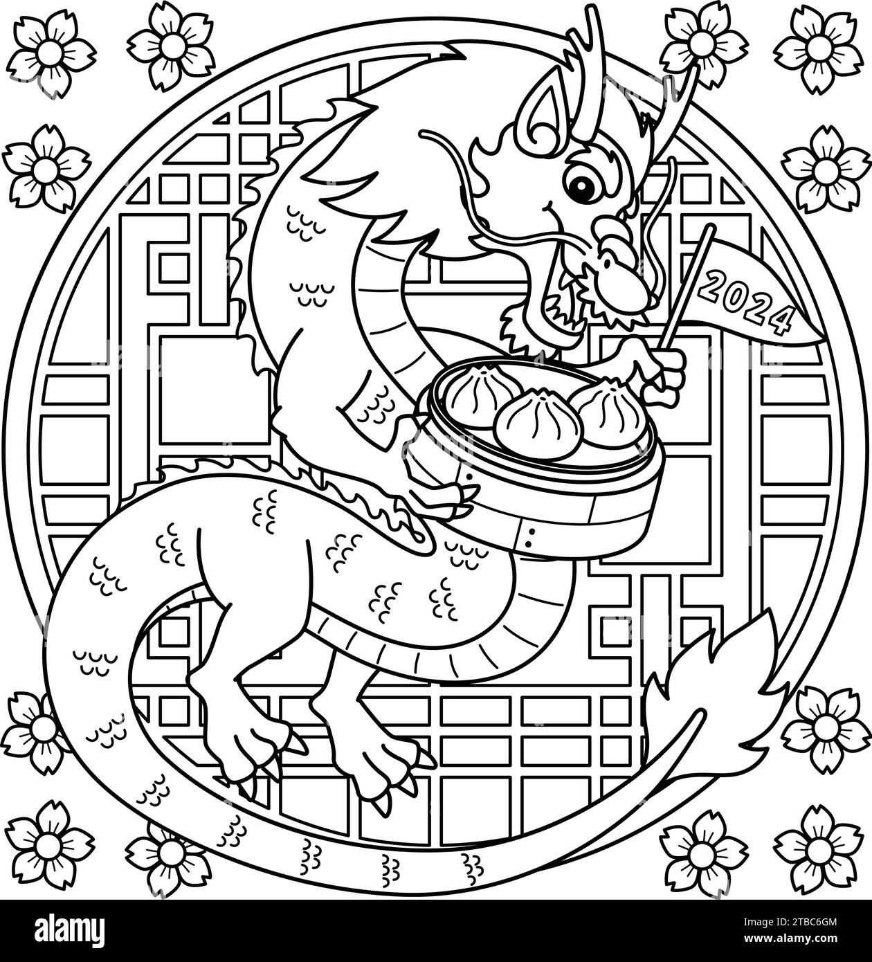 Year of the Dragon Holding a Dumpling Coloring Stock Vector Image & Art