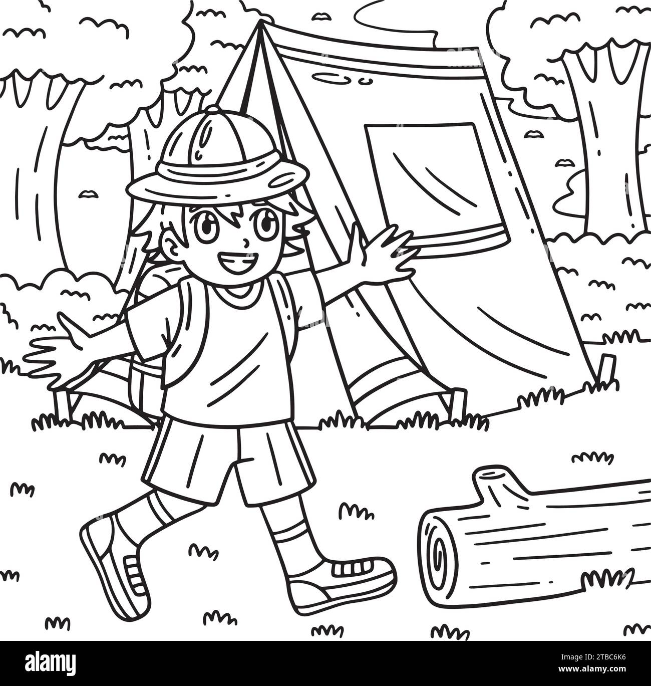 Camping Camper In Front of Tent Coloring Page Stock Vector Image & Art ...