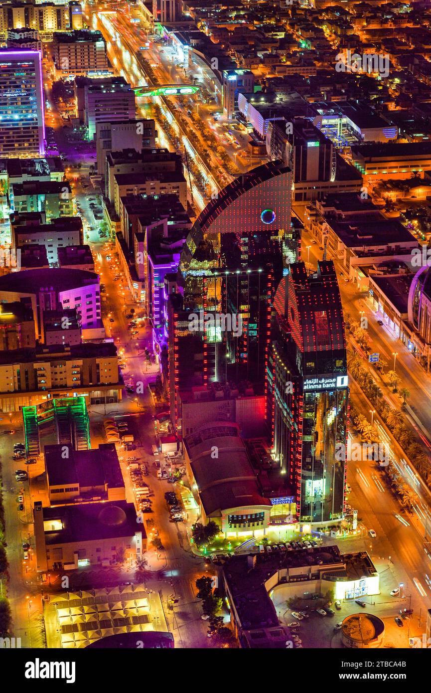 Laser show on Kingdom Centre in Riyadh, Saudi Arabia on October 29