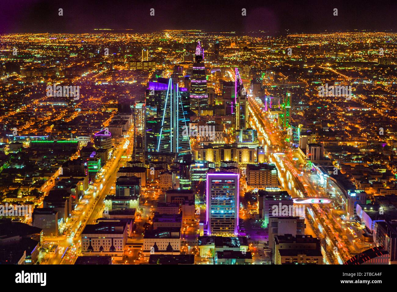 Laser show on Kingdom Centre in Riyadh, Saudi Arabia on October 29